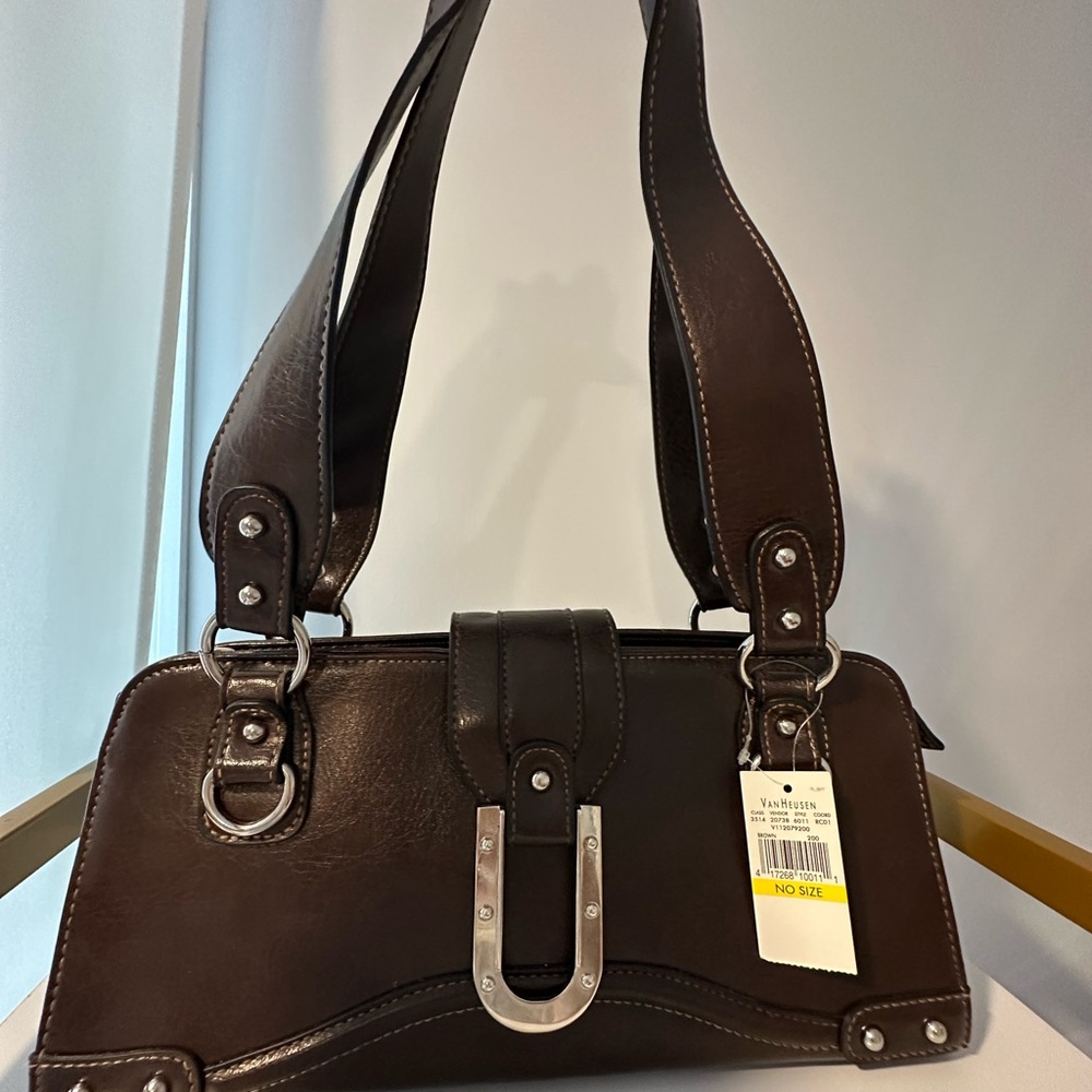 Chic Dark Brown Shoulder Bag with Silver Accents